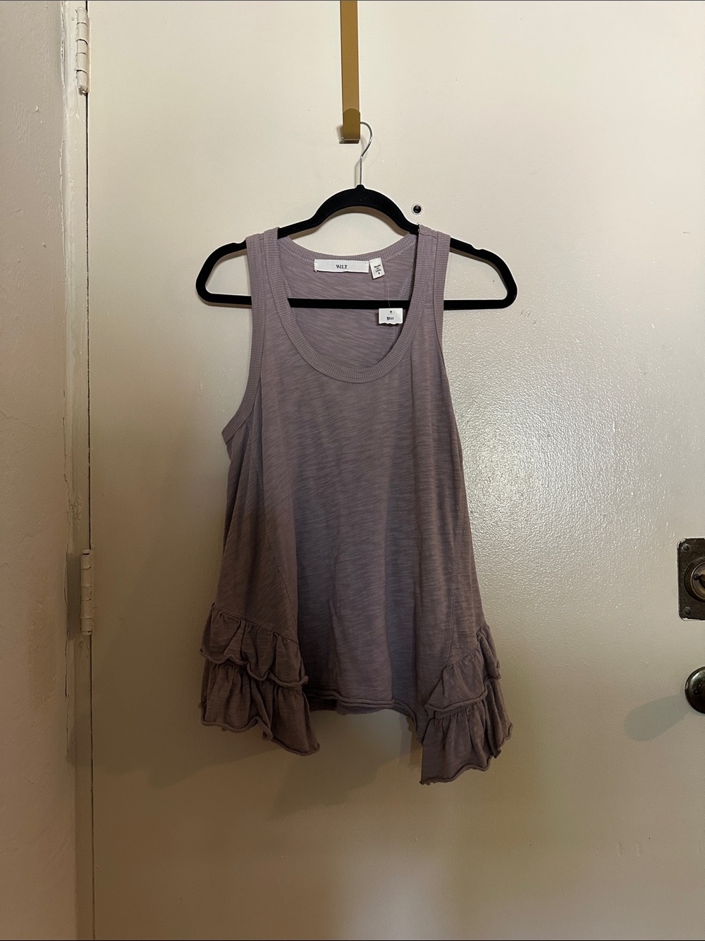 NWT WILT Purple Slub Cotton Ruffle Hem Tank Top Sleeveless Scoop Neck Women's S